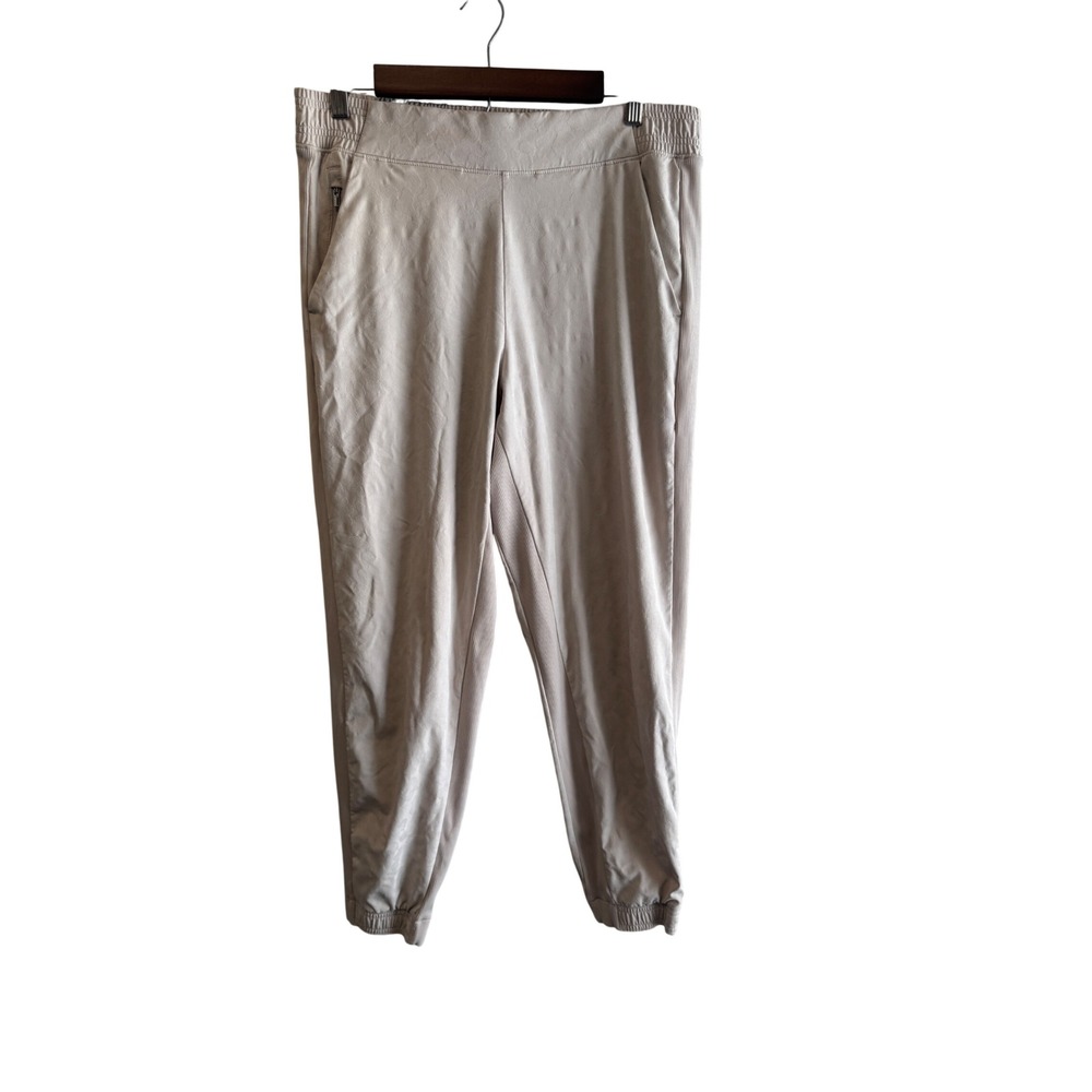 Athleta Brooklyn Textured Jogger Pants Beige Women 12 Tapered Zip‎ Pocket Camo